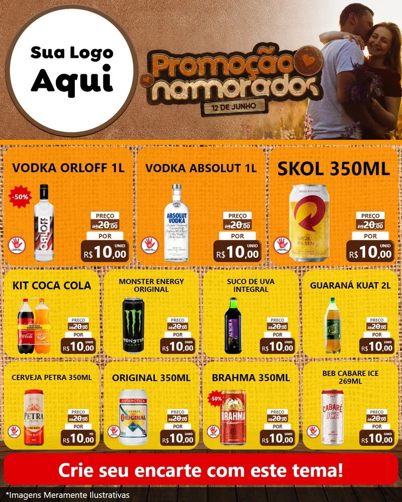 Modelo de Rede Social para Feed Instagram com o tema Promoção Namorados para Distribuidora de bebidas