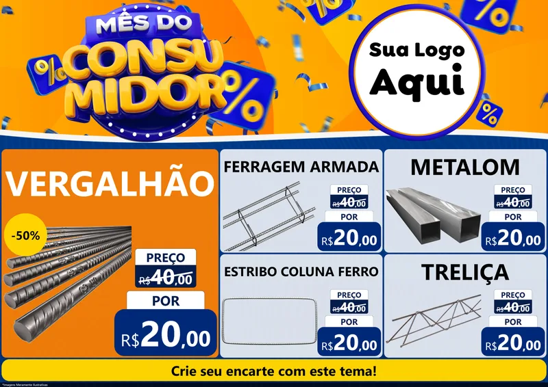 Modelo de Encarte para Encarte A4 Horizontal com o tema Mês do Consumidor para Ferragens