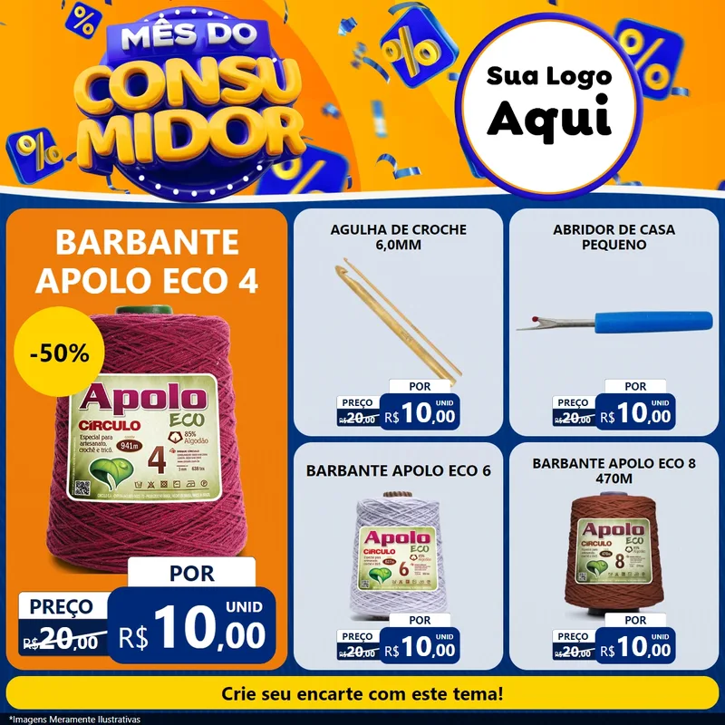 Modelo de Rede Social para Feed Facebook com o tema Mês do Consumidor para Armarinho e Aviamentos