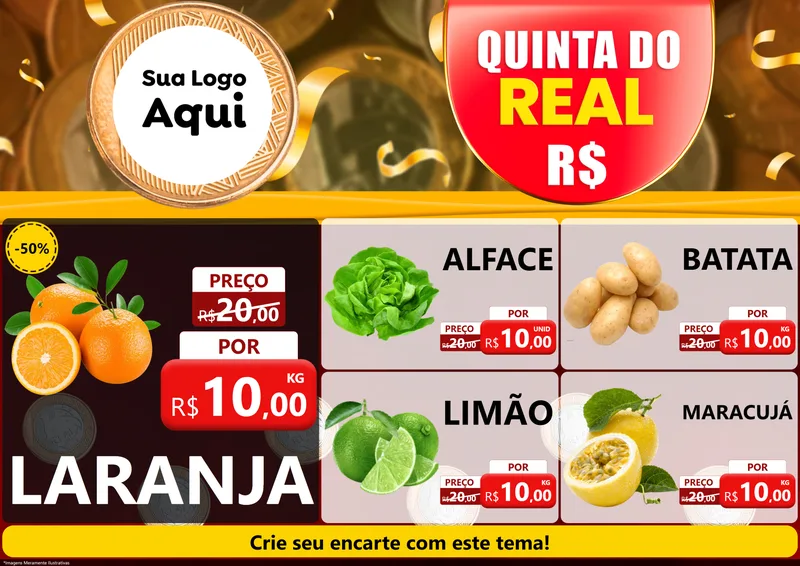 Modelo de Encarte para Encarte A4 Horizontal com o tema Quinta do Real para Hortifrúti