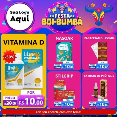 Modelo de Rede Social para Feed Facebook com o tema Festa Boi-Bumbá para Farmácia