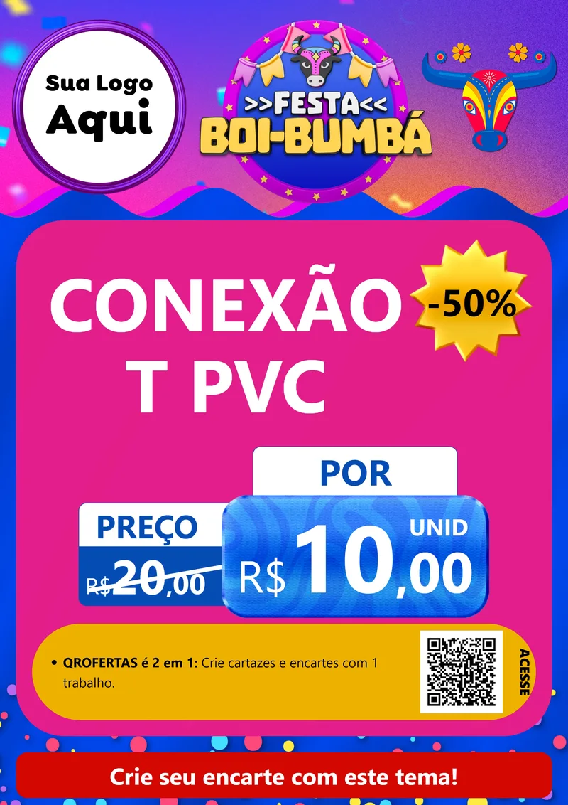 Modelo de Cartaz para Cartaz A4 Vertical com o tema Festa Boi-Bumbá para Tubos e conexões