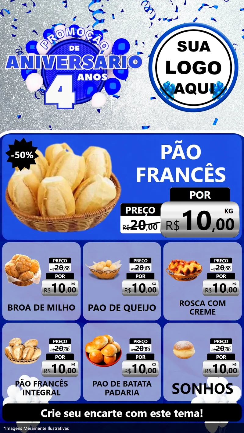 Modelo de Rede Social para Stories com o tema Promoção de Aniversário - 4 Anos para Padaria