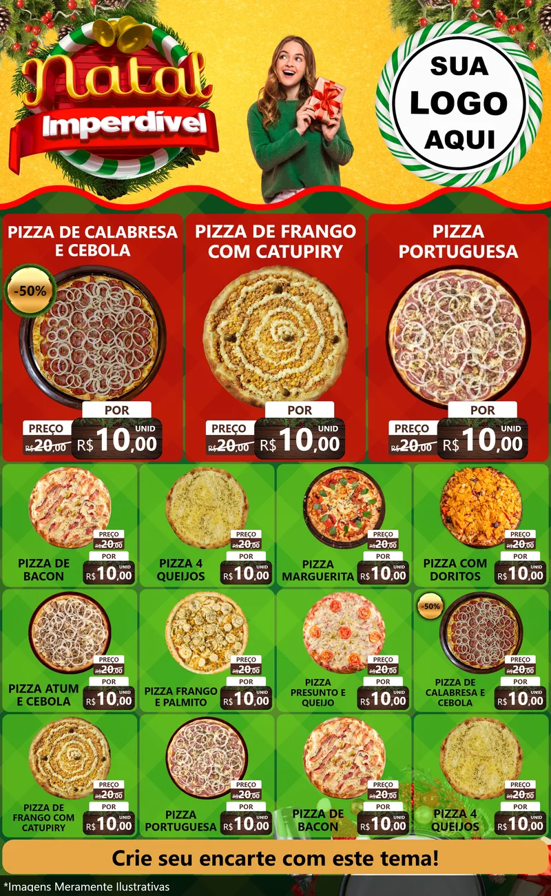 Modelo de Encarte para Encarte Grande com o tema Natal Imperdível para Pizzaria