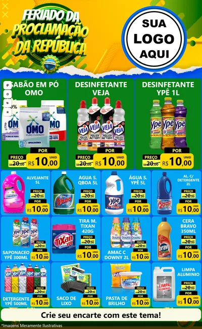 Modelo de Encarte para Encarte Grande com o tema Feriado da Proclamação da República para Produtos de Limpeza