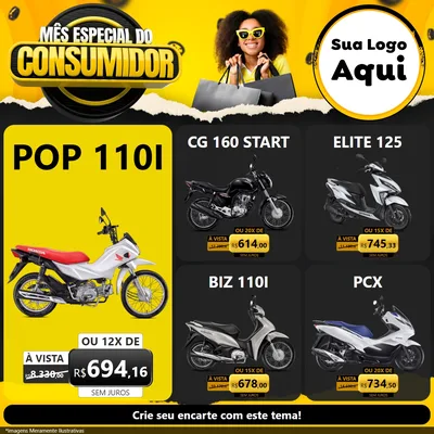 Modelo de Rede Social para Feed Facebook com o tema Mês Especial do Consumidor para Concessionaria de Motos