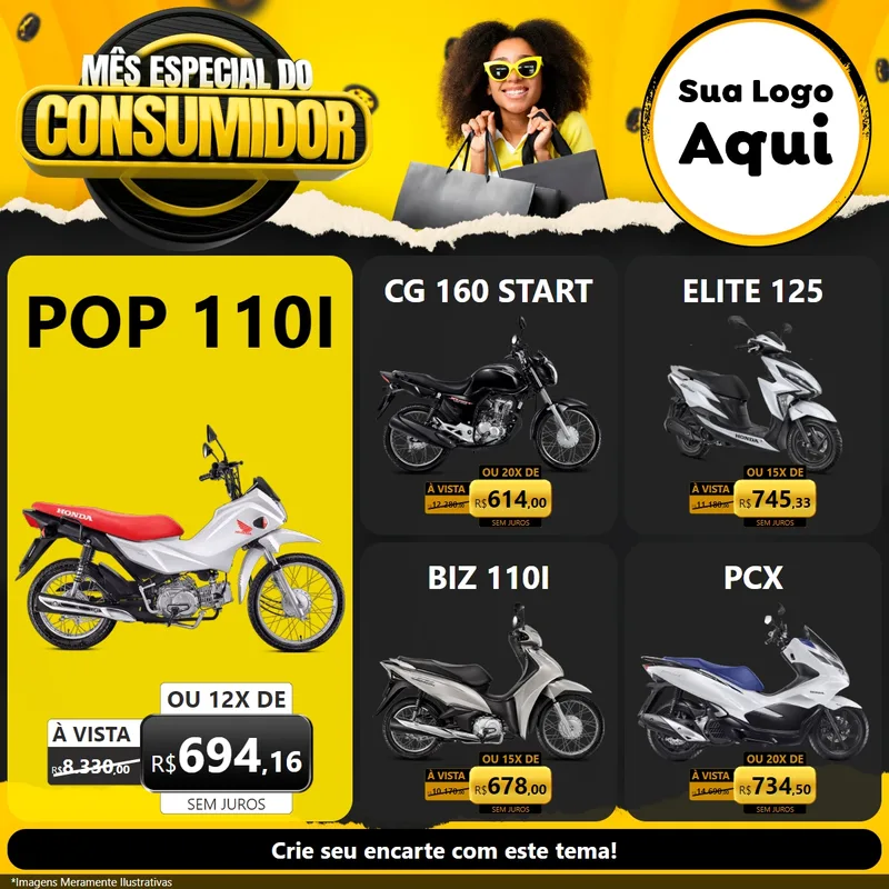 Modelo de Rede Social para Feed Facebook com o tema Mês Especial do Consumidor para Concessionaria de Motos