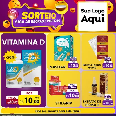 Modelo de Rede Social para Feed Facebook com o tema Sorteio para Farmácia