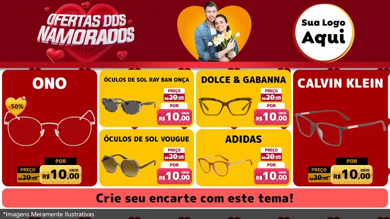 Modelo de TV para TV Horizontal com o tema Ofertas Dos Namorados para Óticas