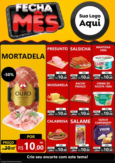 Modelo de Encarte para Encarte A4 Vertical com o tema Fecha Mês para Frios e Laticínios