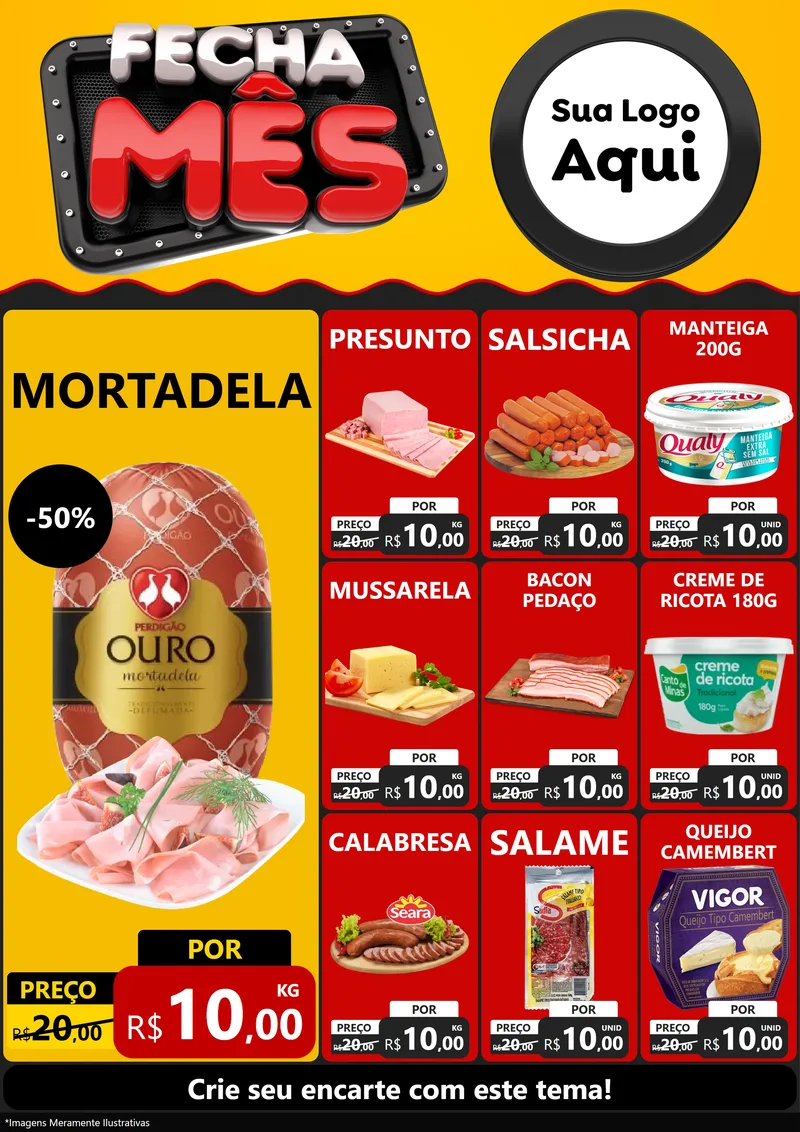 Modelo de Encarte para Encarte A4 Vertical com o tema Fecha Mês para Frios e Laticínios
