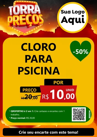 Modelo de Cartaz para Cartaz A4 Vertical com o tema Torra Preços para Produtos para Piscina