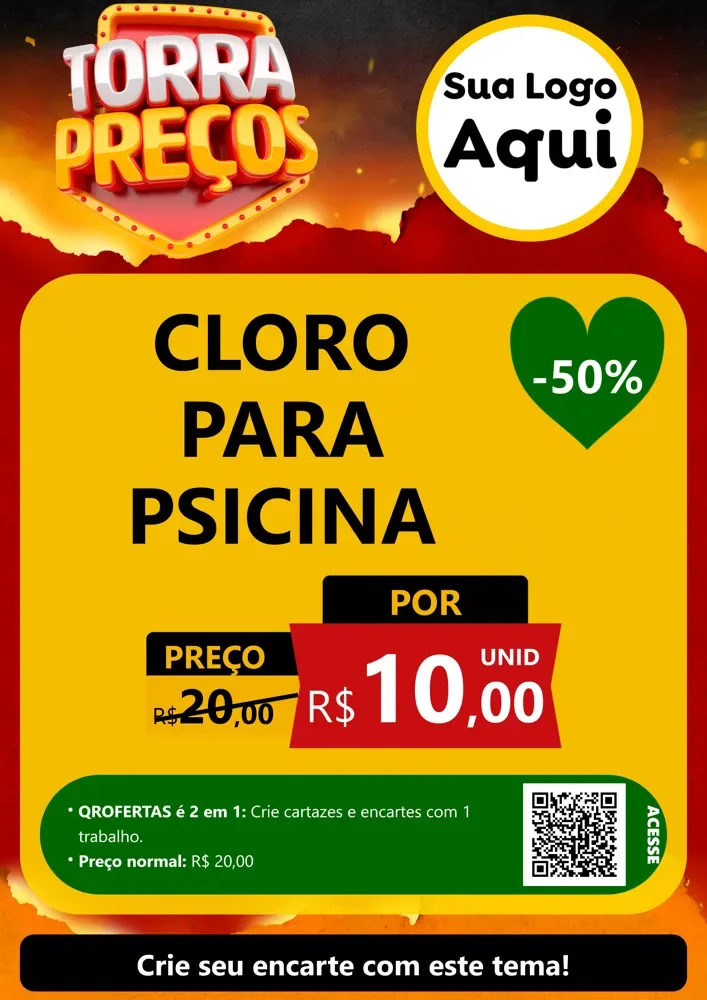 Modelo de Cartaz para Cartaz A4 Vertical com o tema Torra Preços para Produtos para Piscina