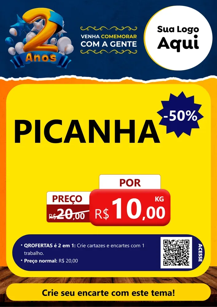 Modelo de Cartaz para Cartaz A4 Vertical com o tema Aniversário de 2 anos para Açougue