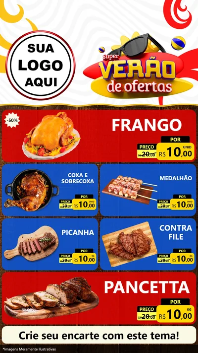 Modelo de TV para TV Vertical com o tema Super Verão de Ofertas para Assados