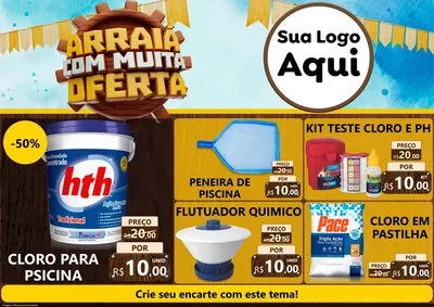Modelo de Encarte para Encarte A4 Horizontal com o tema Ofertas de São João - Junina para Produtos para Piscina