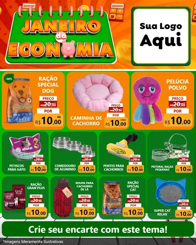 Modelo de Rede Social para Feed Instagram com o tema Janeiro da Economia para Pet Shop