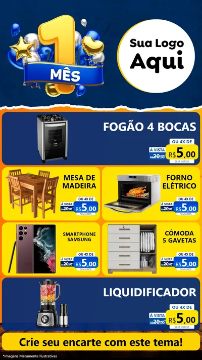 Modelo de TV para TV Vertical com o tema Um Mês de Aniversário para Móveis e Eletro