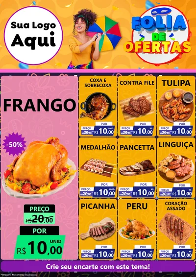 Modelo de Encarte para Encarte A4 Vertical com o tema Folia de Ofertas para Assados