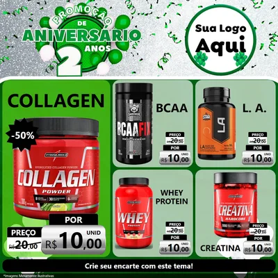 Modelo de Rede Social para Feed Facebook com o tema Promoção de Aniversário - 2 Anos para Suplementos alimentares