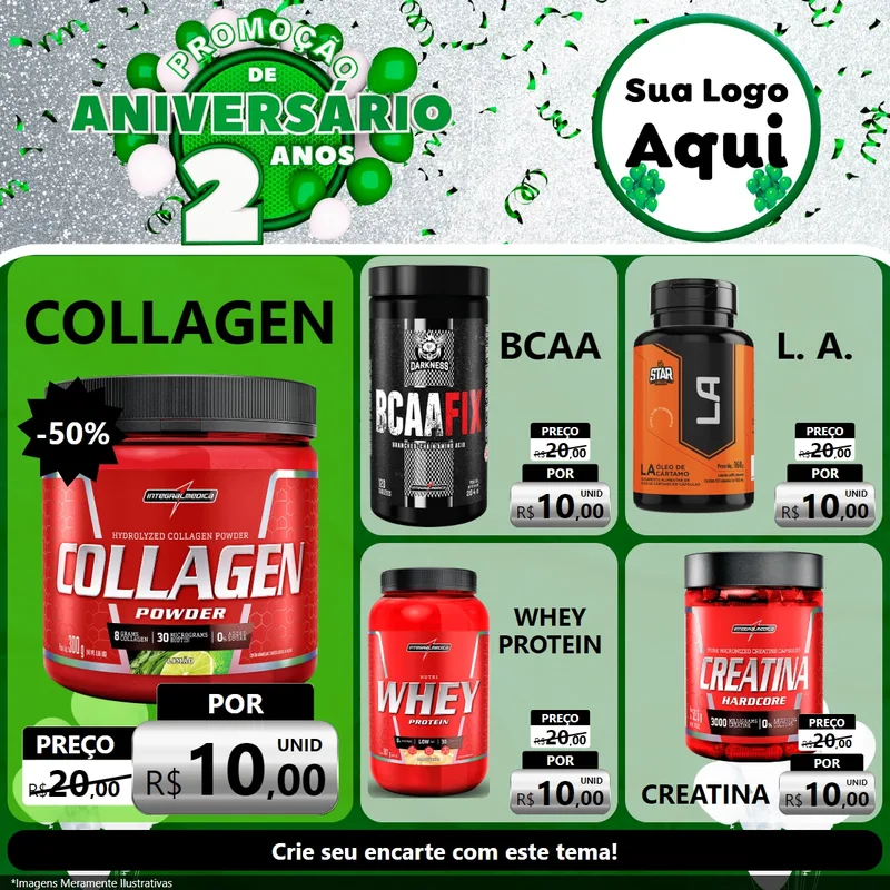 Modelo de Rede Social para Feed Facebook com o tema Promoção de Aniversário - 2 Anos para Suplementos alimentares