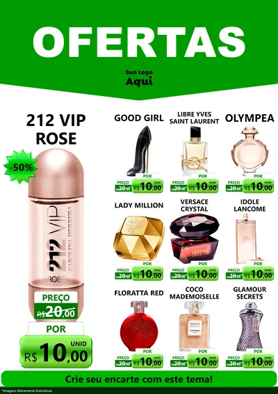 Modelo de Encarte para Encarte A4 Vertical com o tema Ofertas Verde Cartaz para Perfumes