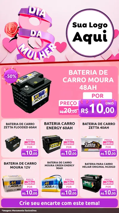 Modelo de Rede Social para Stories com o tema Dia da Mulher para Baterias Elétricas