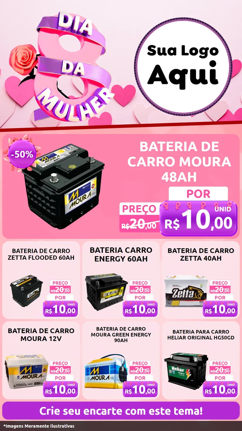 Modelo de Rede Social para Stories com o tema Dia da Mulher para Baterias Elétricas