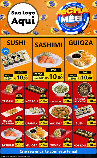 Modelo de Encarte para Encarte Grande com o tema Fecha Mês para Comida japonesa
