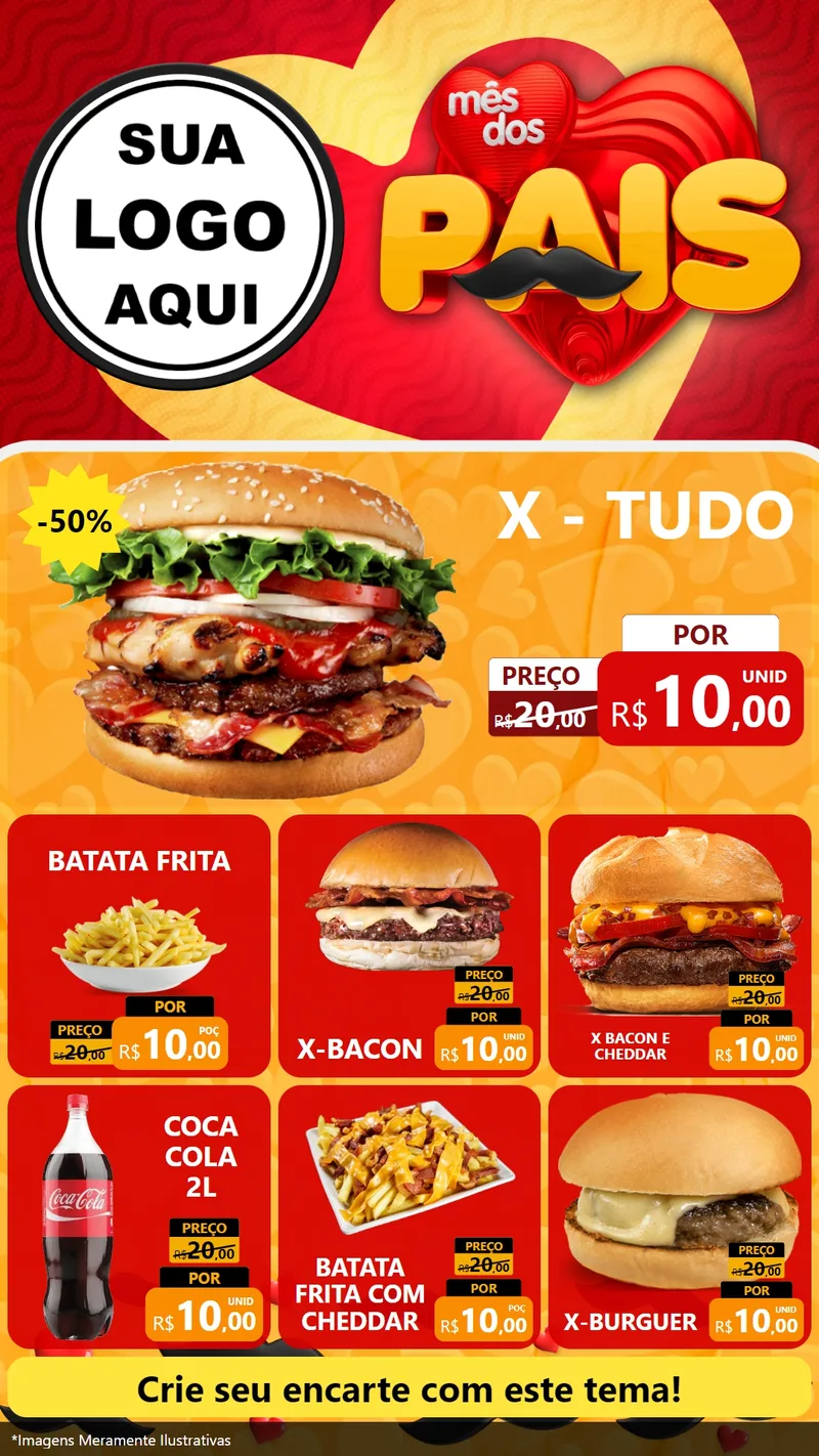 Modelo de Rede Social para Stories com o tema Mês Dos Pais para Hamburgueria