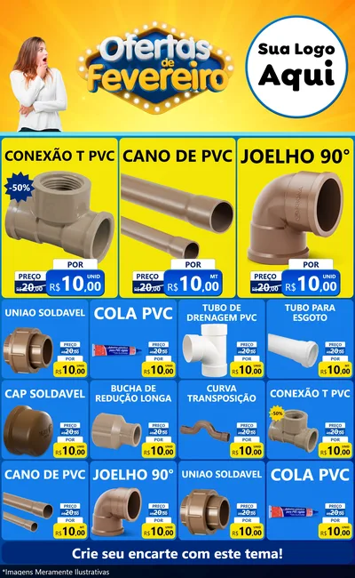 Modelo de Encarte para Encarte Grande com o tema Ofertas de Fevereiro para Tubos e conexões