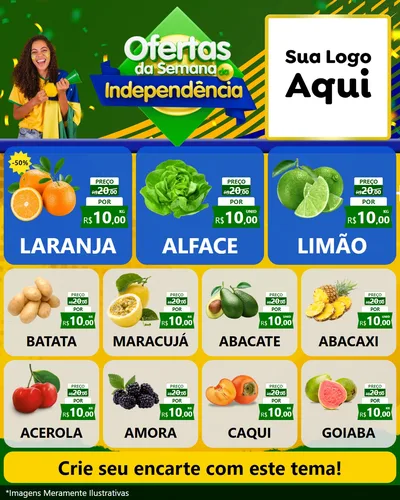 Modelo de Rede Social para Feed Instagram com o tema Ofertas da Semana da Independência para Hortifrúti