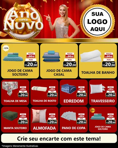Modelo de Rede Social para Feed Instagram com o tema Super Ano Novo para Cama, Mesa e Banho