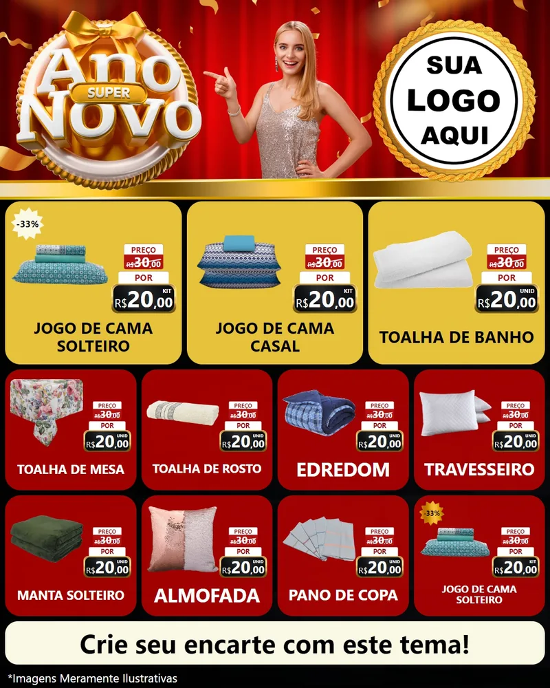 Modelo de Rede Social para Feed Instagram com o tema Super Ano Novo para Cama, Mesa e Banho