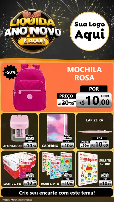 Modelo de Rede Social para Stories com o tema Liquida Ano Novo É Aqui! para Papelaria
