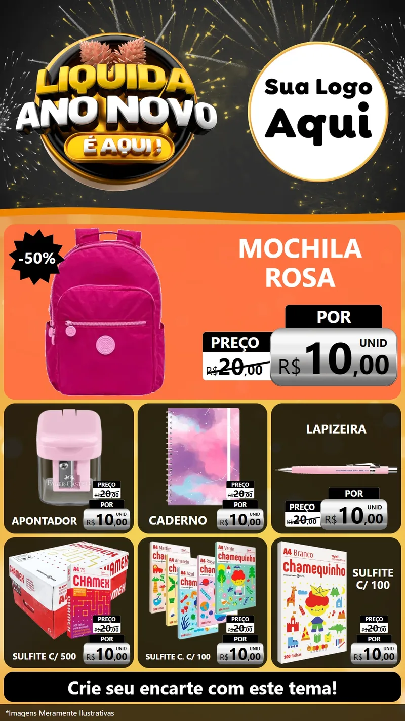 Modelo de Rede Social para Stories com o tema Liquida Ano Novo É Aqui! para Papelaria