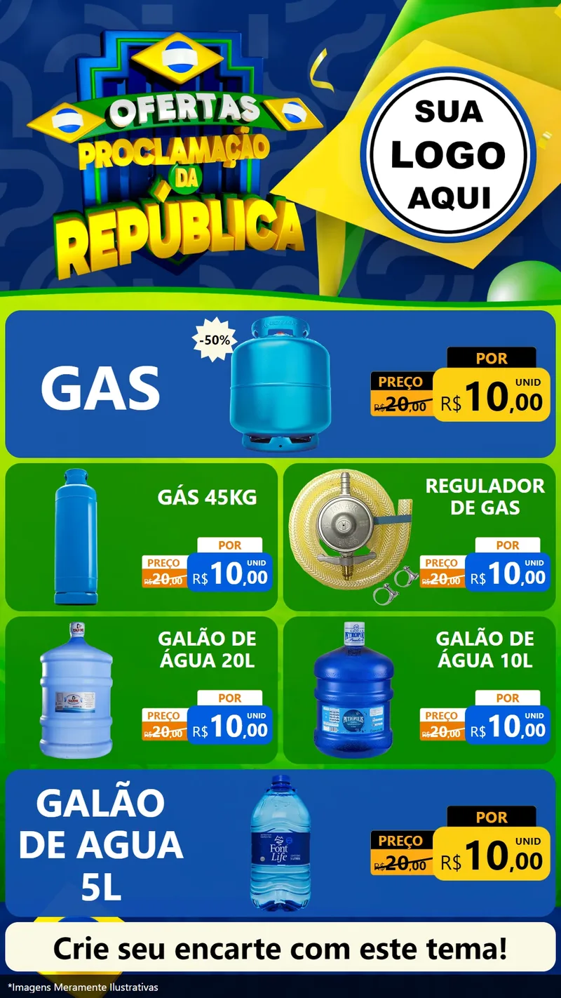 Modelo de TV para TV Vertical com o tema Ofertas Proclamação da República para Água e gás