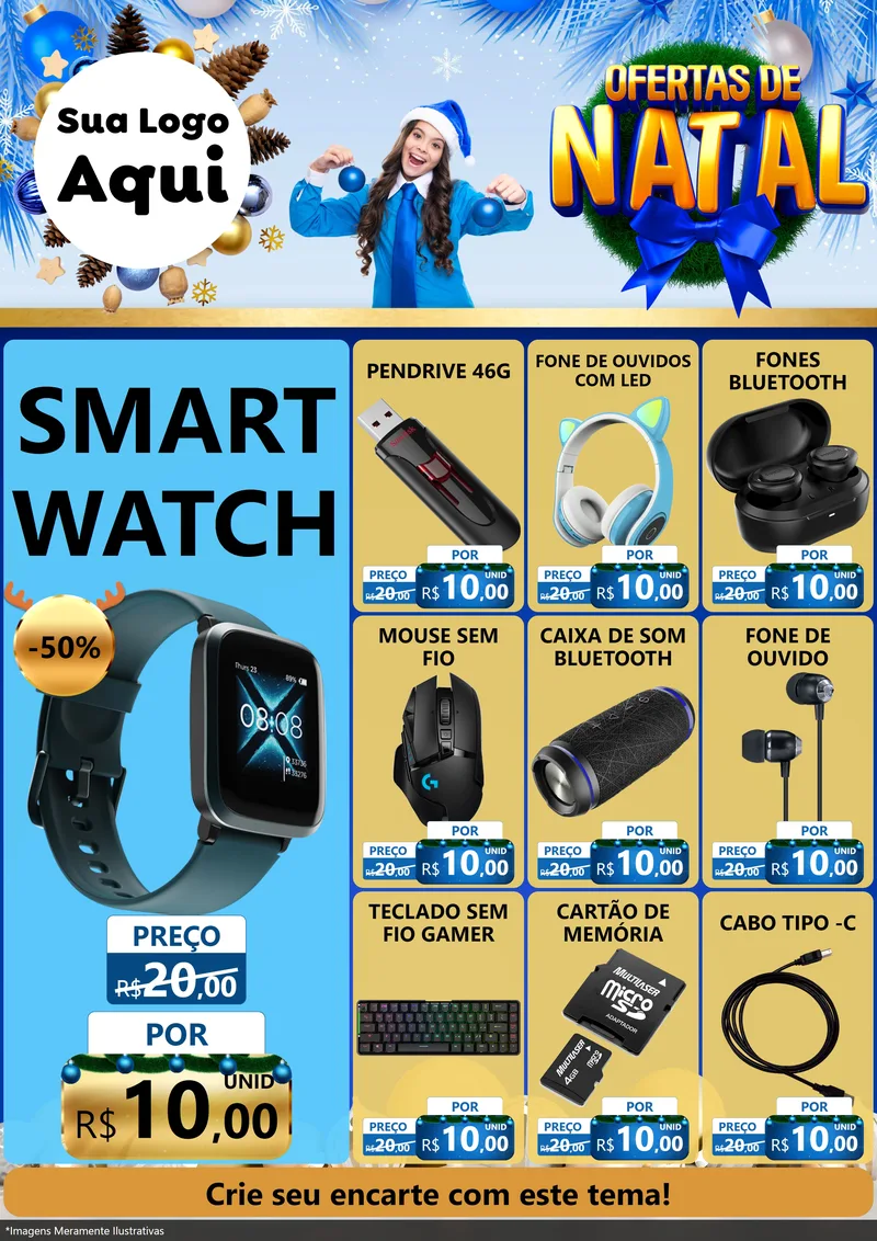 Modelo de Encarte para Encarte A4 Vertical com o tema Ofertas de Natal para Informática
