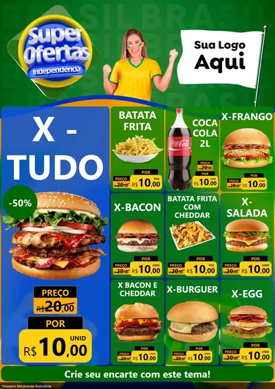 Modelo de Encarte para Encarte A4 Vertical com o tema Super Ofertas de Independência para Hamburgueria