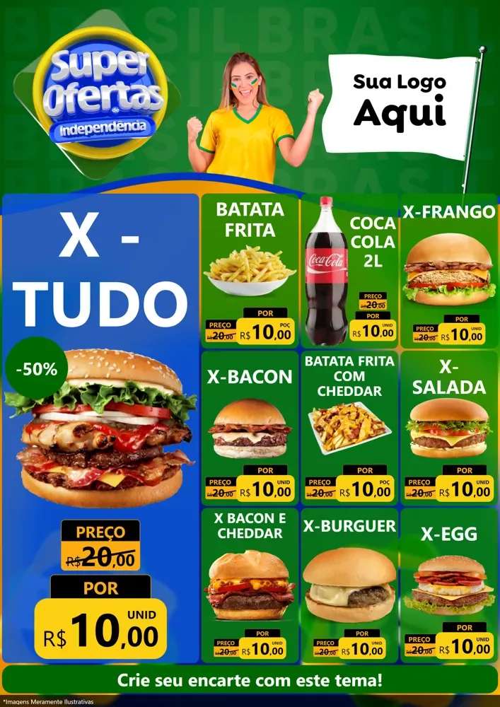 Modelo de Encarte para Encarte A4 Vertical com o tema Super Ofertas de Independência para Hamburgueria
