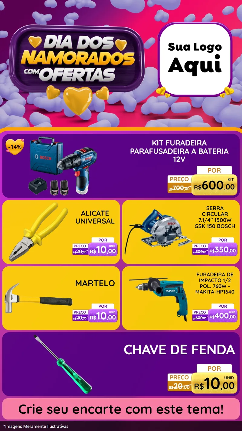 Modelo de TV para TV Vertical com o tema Dia Dos Namorados Com Ofertas para Maquinas e Ferramentas