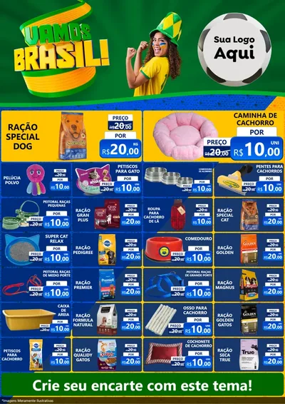 Modelo de Encarte para Encarte A4 Vertical com o tema Vamos Brasil - Copa para Pet Shop
