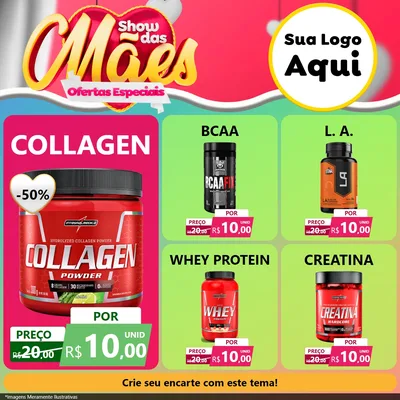 Modelo de Rede Social para Feed Facebook com o tema Show das Mães - Ofertas Especiais para Suplementos alimentares