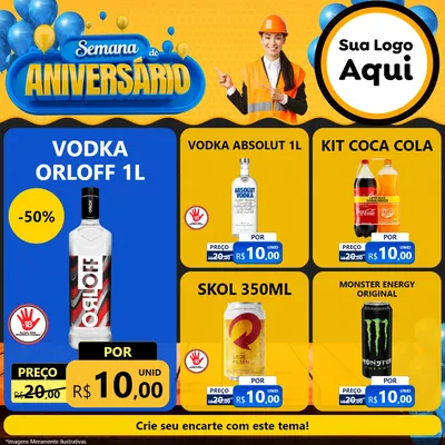 Modelo de Rede Social para Feed Facebook com o tema Semana de Aniversário para Distribuidora de bebidas