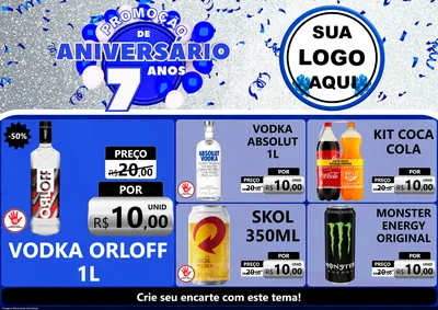 Modelo de Encarte para Encarte A4 Horizontal com o tema Promoção de Aniversário - 7 Anos para Distribuidora de bebidas