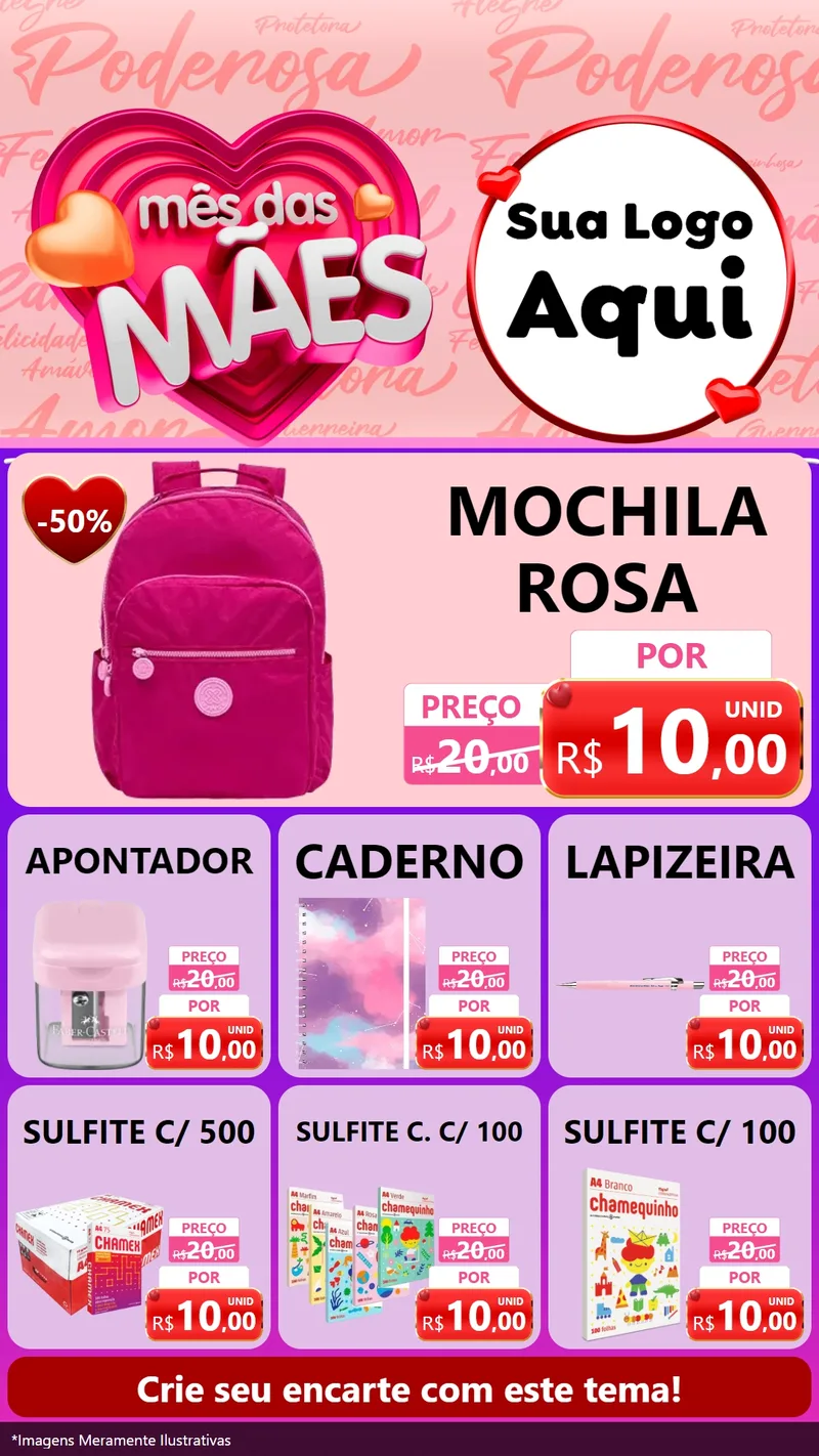 Modelo de Rede Social para Stories com o tema Mês Das Mães para Papelaria