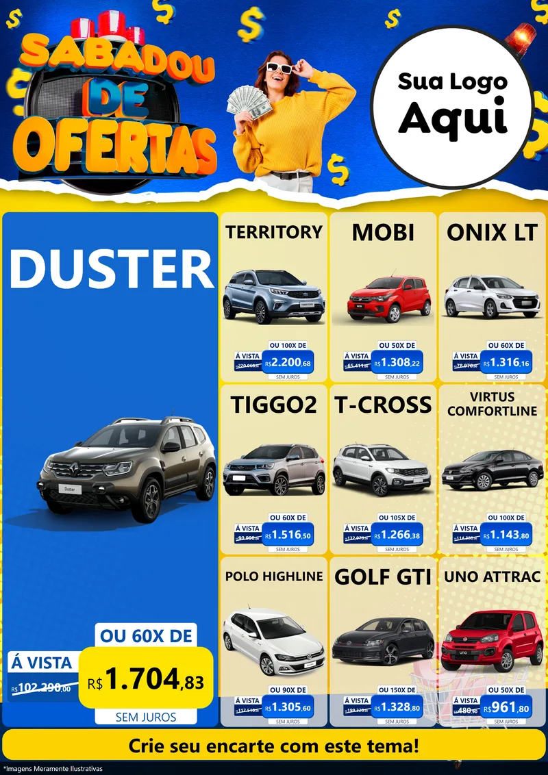 Modelo de Encarte para Encarte A4 Vertical com o tema Sabadou de Ofertas para Concessionaria de Carros