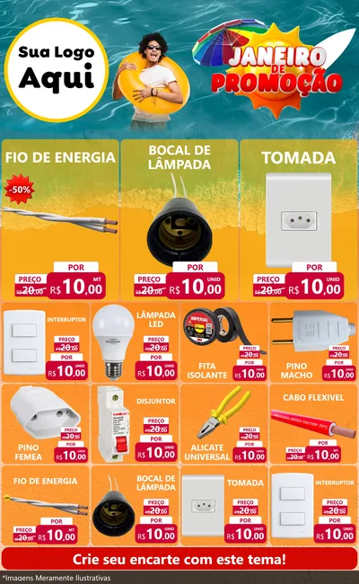 Modelo de Encarte para Encarte Grande com o tema Janeiro de Promoção para Materiais Elétricos
