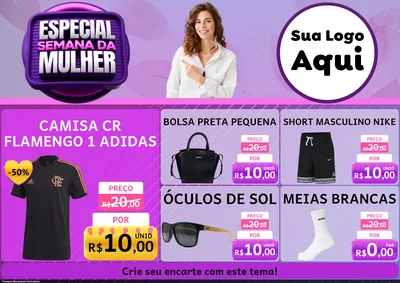 Modelo de Encarte para Encarte A4 Horizontal com o tema Especial Semana da Mulher para Roupas e acessórios