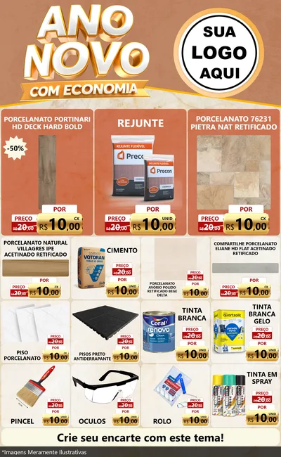 Modelo de Encarte para Encarte Grande com o tema Ano Novo Com Economia para Pisos e revestimentos
